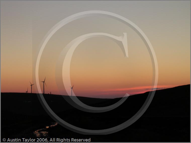 Wind Farm at Burradale, Tingwall, Shetland, at sunset