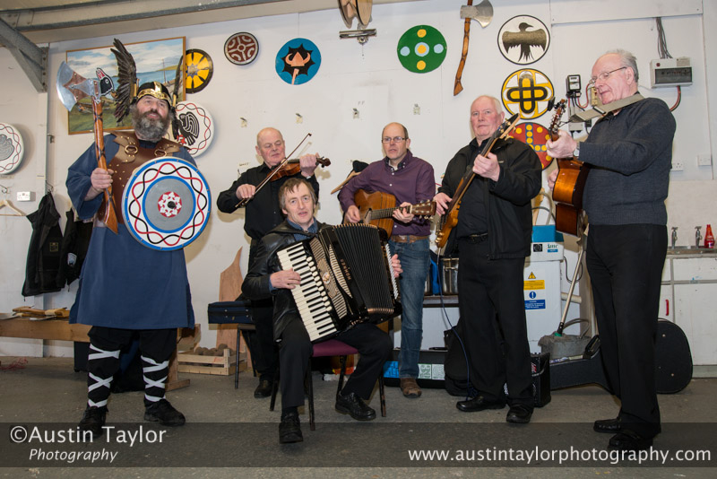 Richard Spence with the Jarl Squad musicians at Uyeasound Up Helly-Aa 2014