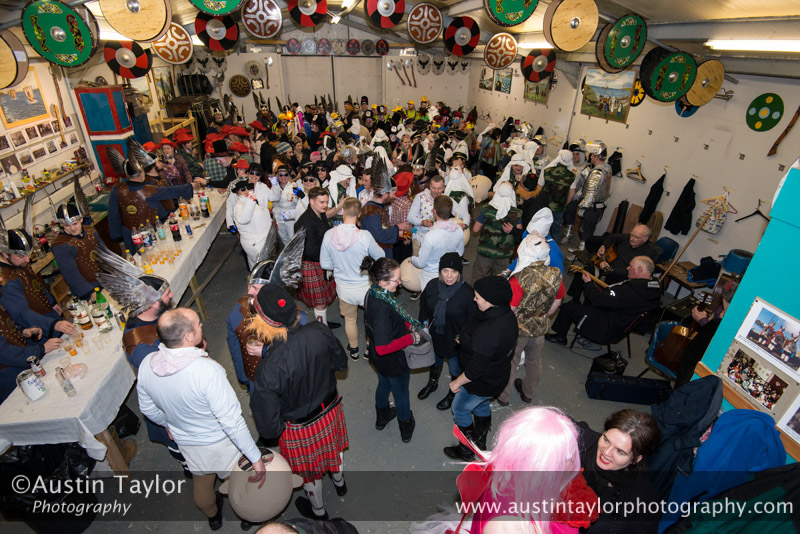 Guizers muster at the Galley Shed at Uyeasound Up Helly-Aa 2014