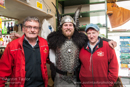 Guizer Jarl Lyle Tulloch with Brian Law and Alison Reid, owners of the Bressay Shop -Jarl Squad at the Bressay Shop Bressay Up Helly-Aa 28 February 2014