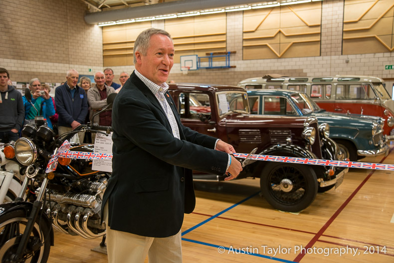 Stuart Garrett, Managing Director at Serco NorthLink Ferries performs official opening ceremony of the Shetland Classic Motor Show 2014