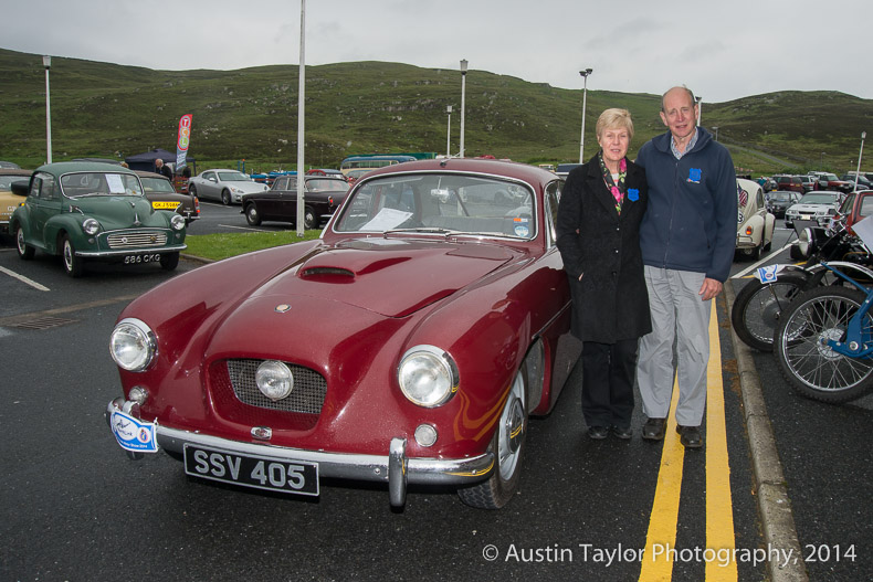 Mike and Luba Wilcox with their 1955 Bristol 405 at the Shetland Classic Motor Show 2014