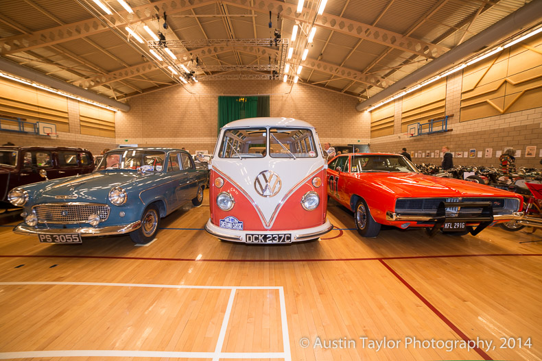 1959 Standard Ensign, 1965 Volkswagen Samba 21 Window Microbus and 1969 Dodge Charger R/T 'General Lee' at the Shetland Classic Motor Show 2014