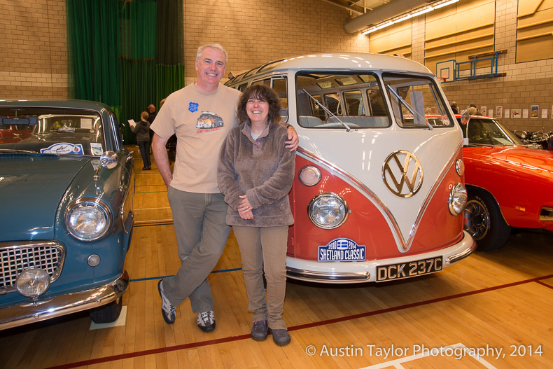 Michael and Sheila Ryding with their 1965 Volkswagen Samba 21 Window Microbus at the (it's the VW's 50th birthday this year) Shetland Classic Motor Show 2014