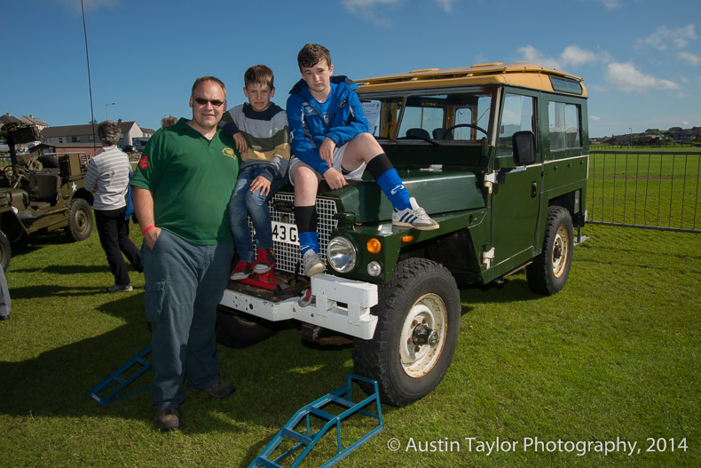 Ian Taylor and sons Kieran (9) and Connor (14) with their 1974 Land Rover Series 3 air portable Lightweight at the Shetland Classic Motor Show 2014