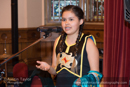 Kali Baptiste, Osooyos Indian, speaking at Civic Reception at Lerwick Town Hall, Shetland for the Spirit Dancer Shetland Committee exchange visit by young people from the Osoyoos Indian and Penticton Indian Bands from Canada to Shetland on 27 April 2015