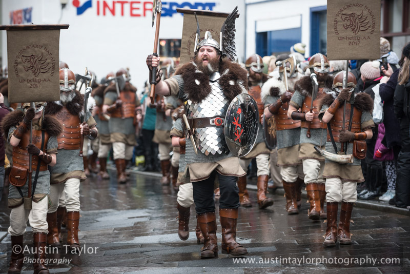 Up Helly-Aa 2017 - Guizer Jarl Lyall Gair as "Sweyn 'Forkbeard' Haraldsson" with his Galley "Falcon" 31 Jan in Lerwick, Shetland