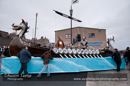 Up Helly-Aa 2011: morning procession - galley Jägare being positioned at Alexandra Wharf