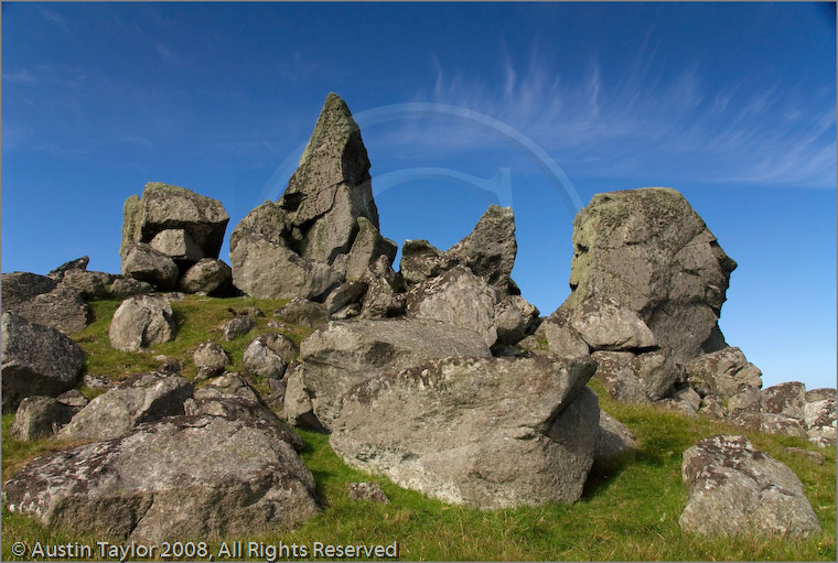 Stanes o' Stofast, Lunnasting, Shetland. A glacial erratic that has since been fractured by frost action. By Austin Taylor