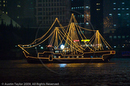 Illuminated sightseeing boats on the Huangpu River at night, Shanghai