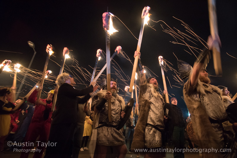 Scalloway Fire Festival 2018 with Jarl Ragnar Sutrika Lothbrok (Leslie Wills Setrice) and his galley Jörmungandr