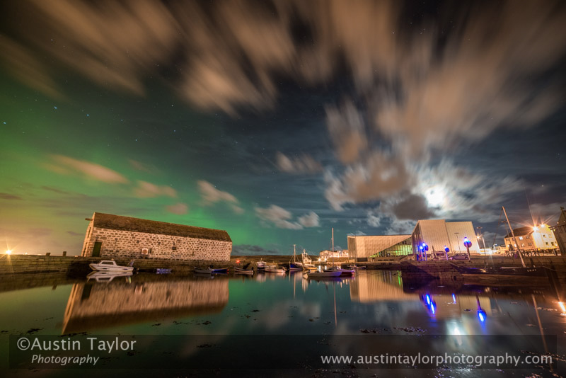 Aurora borealis (northern lights) at Hay's Dock, Lerwick, Shetland, 15 October 2014