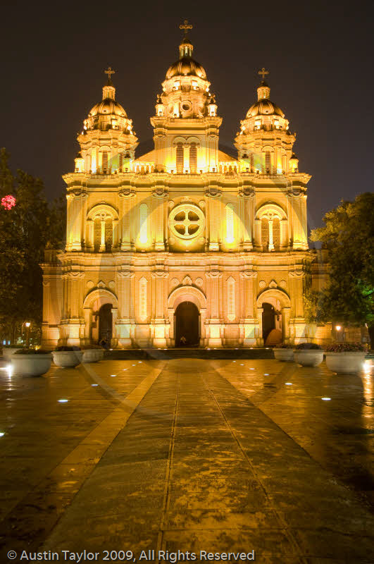 Beijing at night - St Joseph's Catholic Church (East Church) at Wangfujing