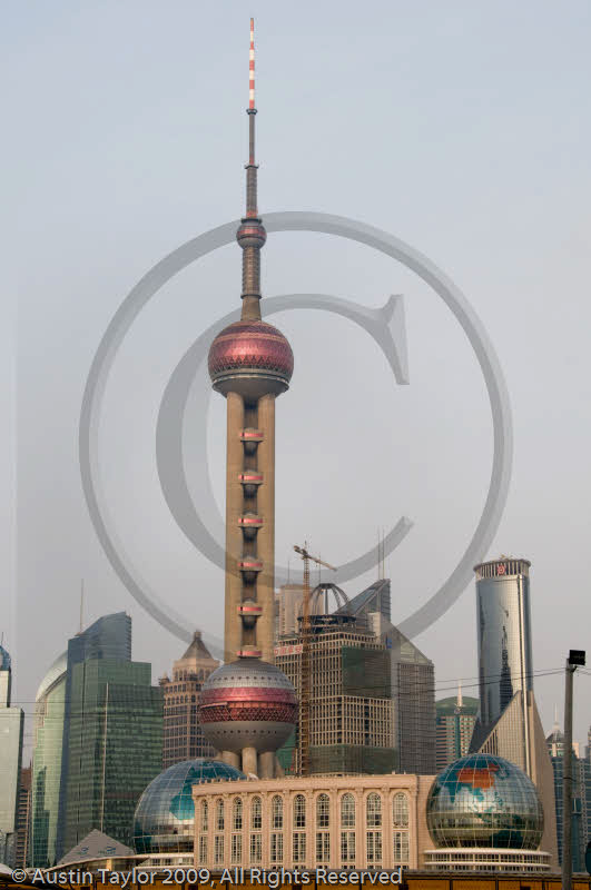 Oriental Pearl TV Tower and tall buildings in Central Business District, Shanghai